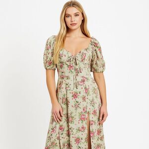 Womens Floral Cottagecore Midi Dress Size S Milkmaid Puff Sleeves Fairy Coquette